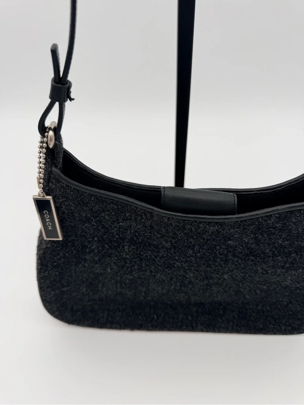 Coach Charcoal Wool Shoulder Bag Silver Hardware Demi Y2K 8125 Original Hangtag